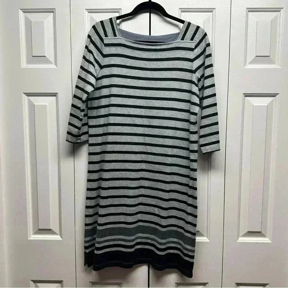 L.L. Bean‎ Heritage Mariner Knit Striped Dress 3/4 Sleeve Size Medium